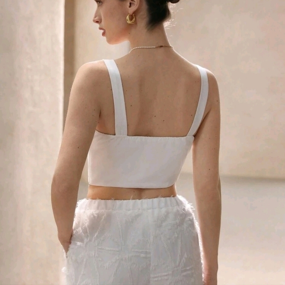 Resort Style Casual Linen Woven Splicing Bralette Cropped Women's - Picture 4 of 4